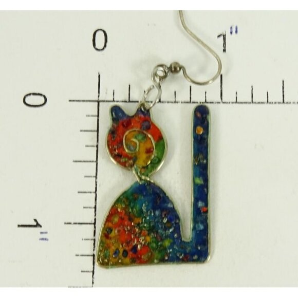 Colorful Cats Earrings Artisan Handmade Dangle Drop Cat Lover - Picture 3 of 3